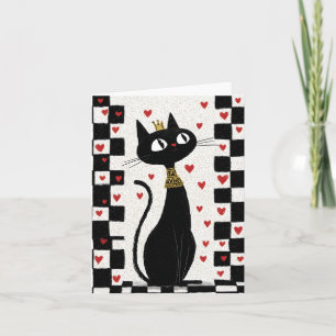 Whimsique Black Cat Queen med Guld Krona Helgkort