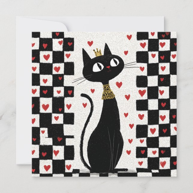 Whimsique Black Cat Queen med Guld Krona Julkort (Framsida)