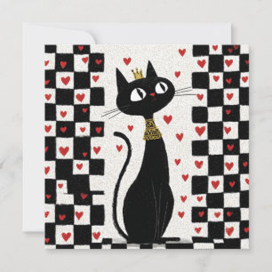 Whimsique Black Cat Queen med Guld Krona Julkort