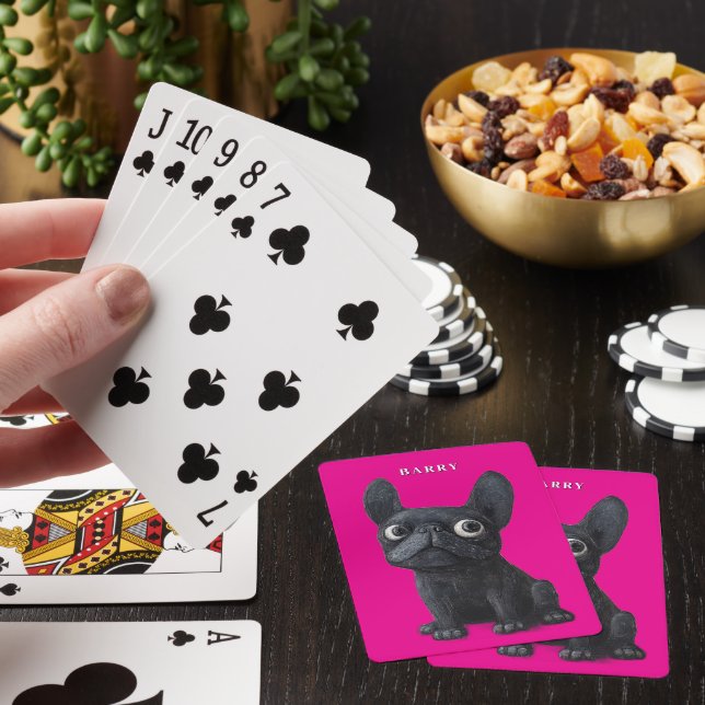 Whimsique Black Frenchie nyare rosa Hund Casinokort (På plats)