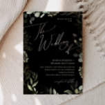 Whimsique Black och Guld Bröllop Inbjudningar<br><div class="desc">Gå in i en värld av förtjusning med vår vita gröna svarta och guld bröllop på inbjudan, perfekt för er botaniska vår boho bröllop. Den här inbjudan är full av eucalyptus och accents från grönt och guld, och den är elegans och modern stollig. Föreställ er att vi kör igenom en...</div>