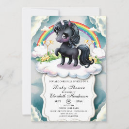 Whimsique Black Unicorn Baby Shower Inbjudningar