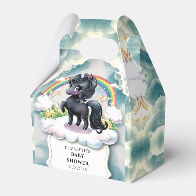 Whimsique Black Unicorn Baby Shower Presentaskar (Framsidan Sidan)