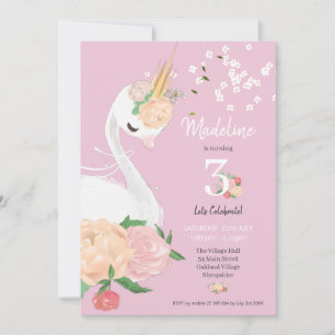 Whimsique Blommigt Svan Girls Birthday Inbjudningar