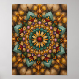 Whimsique Bloom Mandala - Naturinspirerad väggkons Poster