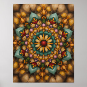 Whimsique Bloom Mandala - Naturinspirerad väggkons Poster
