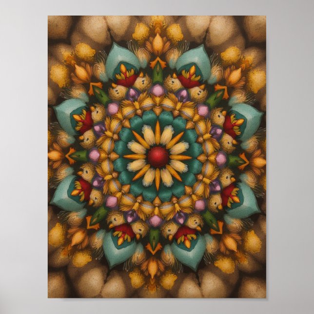 Whimsique Bloom Mandala - Naturinspirerad väggkons Poster (Framsidan)