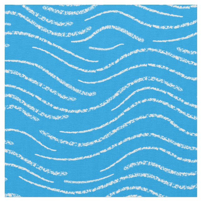 Whimsique Blue and White Vågigt Stripe Scribbles Tyg (Närbild)
