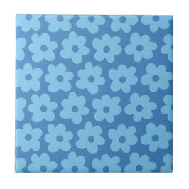 Whimsique Blue Blommigt Retro, Cheerful, Preppy Kakelplatta