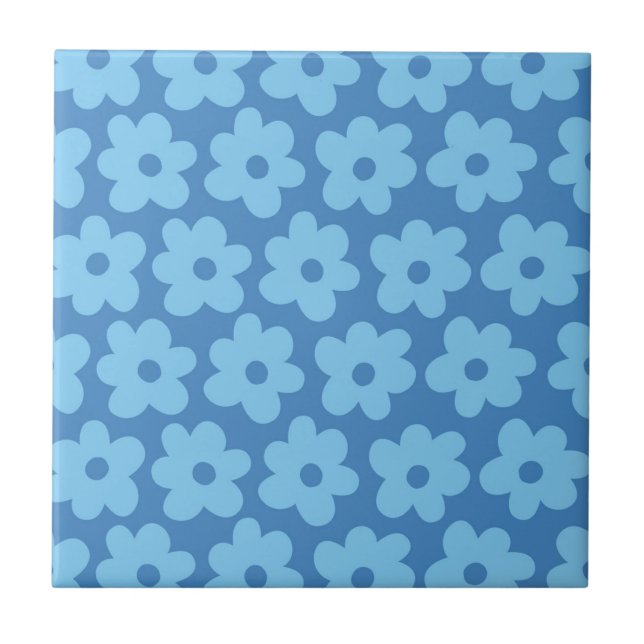 Whimsique Blue Blommigt Retro, Cheerful, Preppy Kakelplatta (Framsidan)