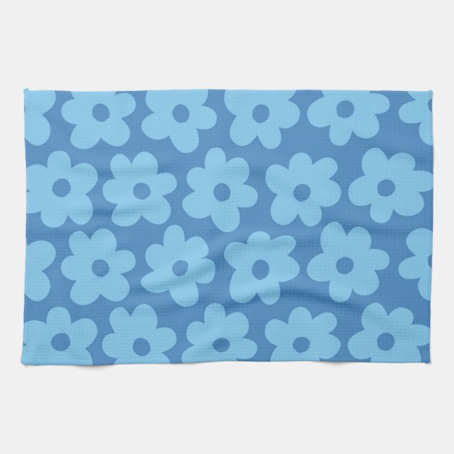 Whimsique Blue Blommigt Retro, Cheerful, Preppy Kökshandduk (Horisontell)