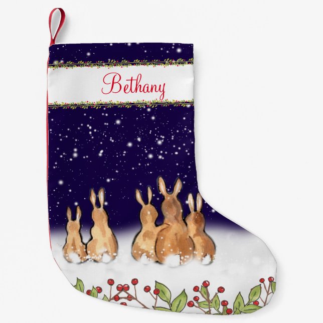 Whimsique Blue Bunny Rabbit Personlig jul Liten Julstrumpa (Framsidan)