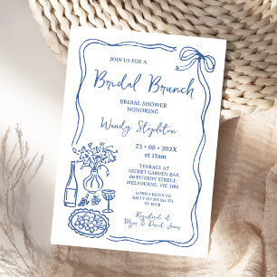 Whimsique Blue Hand plockade Brunch Möhippa Inbjudningar