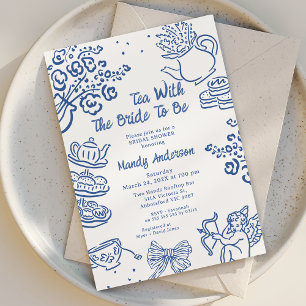 Whimsique Blue Hand plockade Cherub Tea-Möhippan Inbjudningar