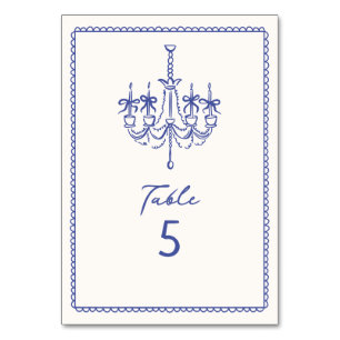 Whimsique Blue, hand plockade, illustrativt bröllo Bordsnummer