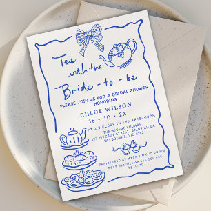 Whimsique Blue Hand plockade Tea Möhippa Inbjudningar