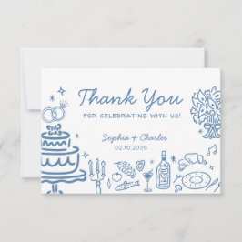 Whimsique Blue HandDrawn Doodles Bröllop Tack