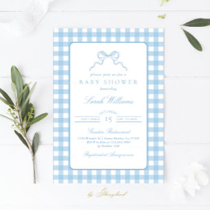 Whimsique Blue plaid Baby Shower Boy-inbjudan Inbjudningar