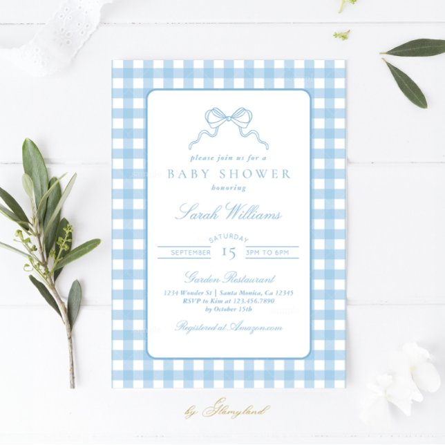 Whimsique Blue plaid Baby Shower Boy-inbjudan Inbjudningar (Skapare uppladdad)