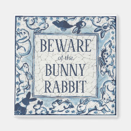 Whimsique Blue Rabbit Tile Delft Dedham Beware Magnet