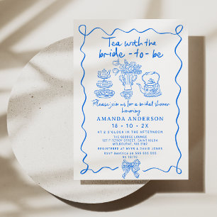 Whimsique Blue Tea Hand plockade Möhippa Inbjudningar