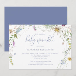 Whimsique Blue Watercolor Wildblomma Baby Sprinkle Inbjudningar