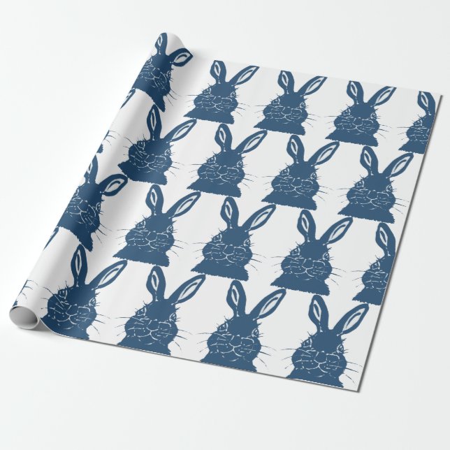 Whimsique Blue & White Bunny Rabbit Påsk Mönster Presentpapper (Utrullad)
