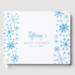 Whimsique Blue Winter Wonderland Baby Shower Gästböcker<br><div class="desc">Vinterklotet babyduschgäst bok med blå vattenfärg glitter snöflingor. Anpassa den här produkten genom att lägga till namn och händelsemedatum för mamma till. Underbar utformning för pojke.</div>