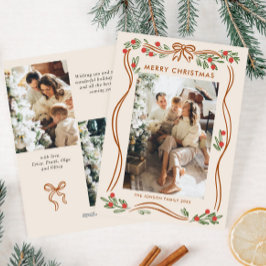 Whimsique Boho Beige jul Bow Ribbon 3 Photo Julkort