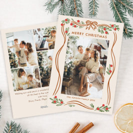Whimsique Boho Beige jul Bow Ribbon 5 Photo Julkort
