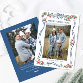 Whimsique Boho Blue jul Bow Ribbon 2 Photo Julkort