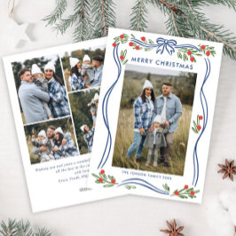 Whimsique Boho Blue jul Bow Ribbon 5 Photo Julkort