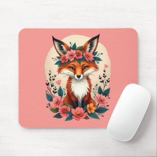 Whimsique Boho Fox med Blommigt Krona Woodland Art Musmatta