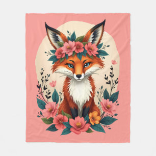Whimsique Boho Fox med Blommigt Krona Woodland Fleecefilt