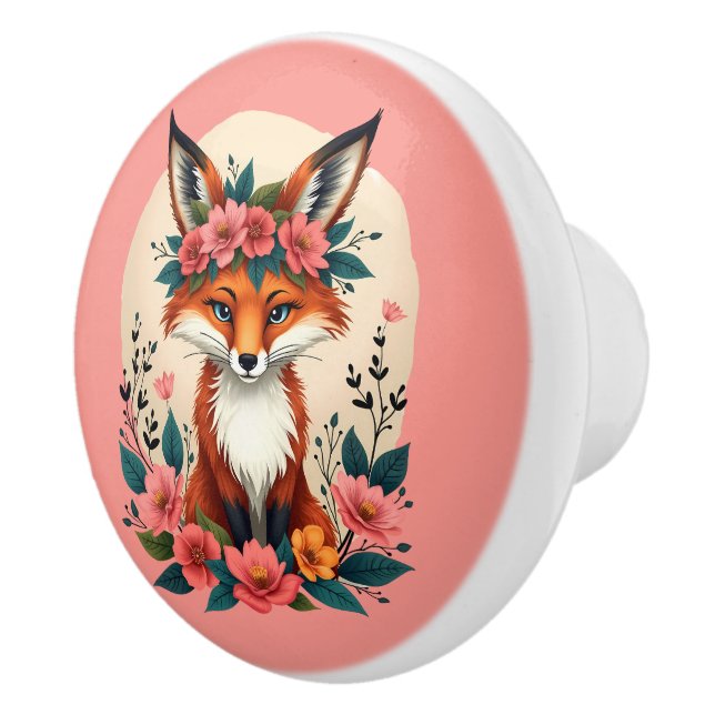 Whimsique Boho Fox med Blommigt Krona Woodland Knopp (Höger)