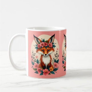 Whimsique Boho Fox med Blommigt Krona Woodland Ros Kaffemugg