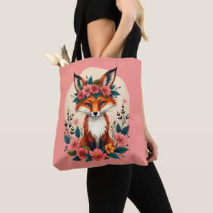 Whimsique Boho Fox med Blommigt Krona Woodland Tygkasse