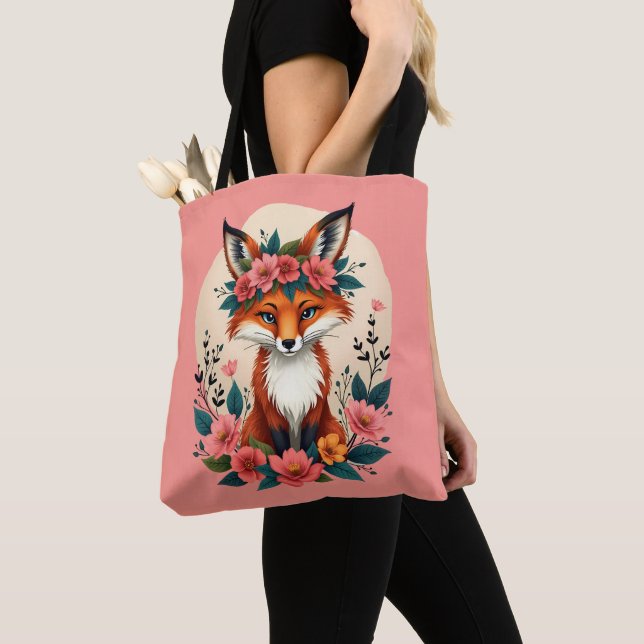Whimsique Boho Fox med Blommigt Krona Woodland Tygkasse (Närbild)