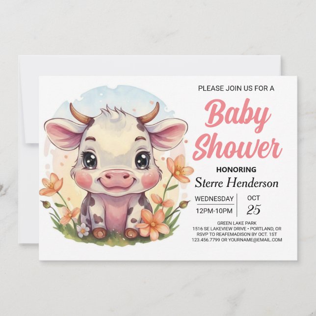 Whimsique Boho Land Cow Baby Shower Inbjudningar (Framsida)