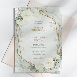 Whimsique boho vit ros och eucalyptus bröllop inbjudningar