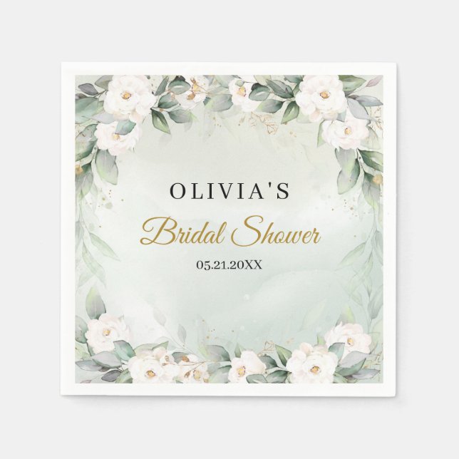 Whimsique boho vit ros och guld möhippa pappersservett (Framsidan)