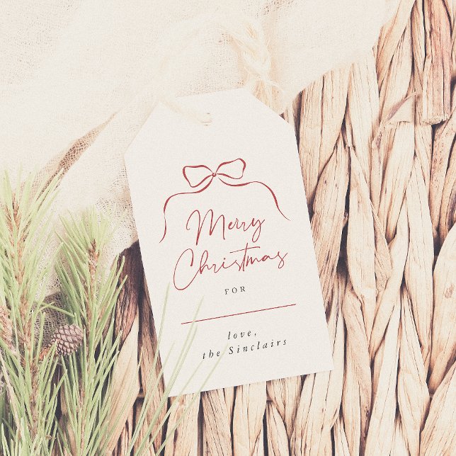 Whimsique Bow God jul Family Namn Elegant Presentetikett (Skapare uppladdad)