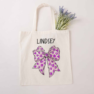 Whimsique Bow Lavender and Lila Hearts Tygkasse