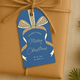 Whimsique Bow & Ribbon Blue Cream God jul Presentetikett