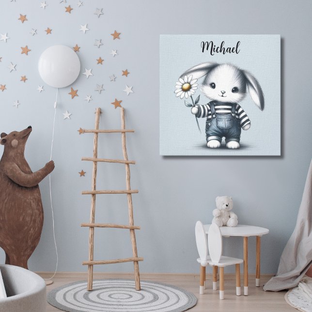 Whimsique Boy Bunny med Namn Canvastryck (Skapare uppladdad)