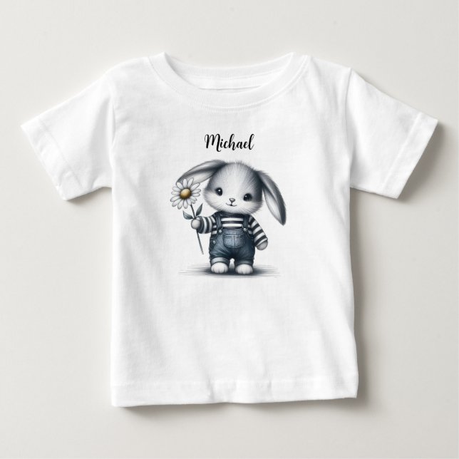 Whimsique Boy Bunny med Namn T Shirt (Framsida)