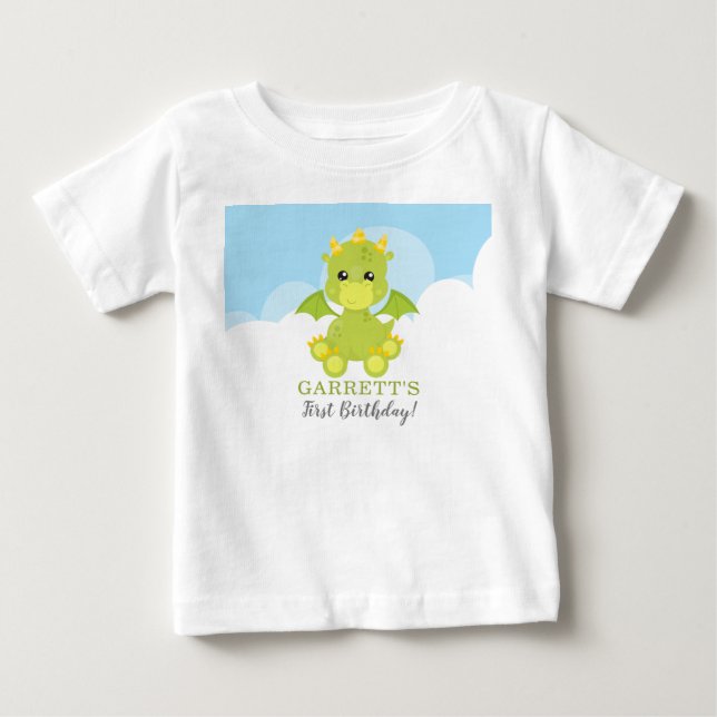 Whimsique Boy Dragon Första födelsedagen T Shirt (Framsida)