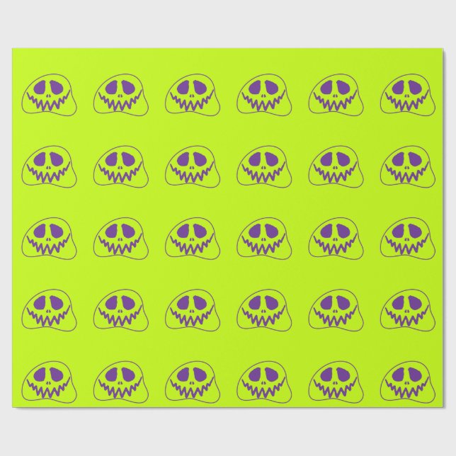 Whimsique Bright Neon Monster Ansikte Halloween Presentpapper (Platt)
