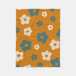 Whimsique Brown & Blue Blommigt Retro, Cheerful Fleecefilt
