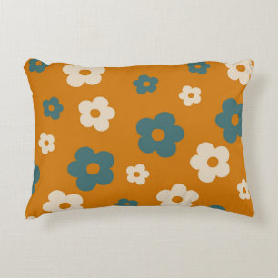 Whimsique Brown & Blue Blommigt Retro, Cheerful Prydnadskudde